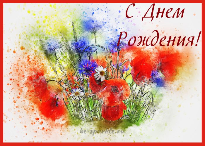 открытка на День Рождение полевые цветы