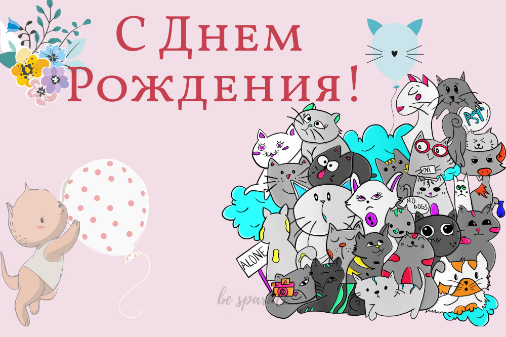 открытка на день рождения с котами 