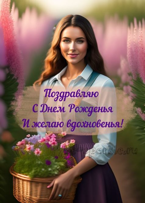 картинка с днем рождения с девушкой с цветами в руках