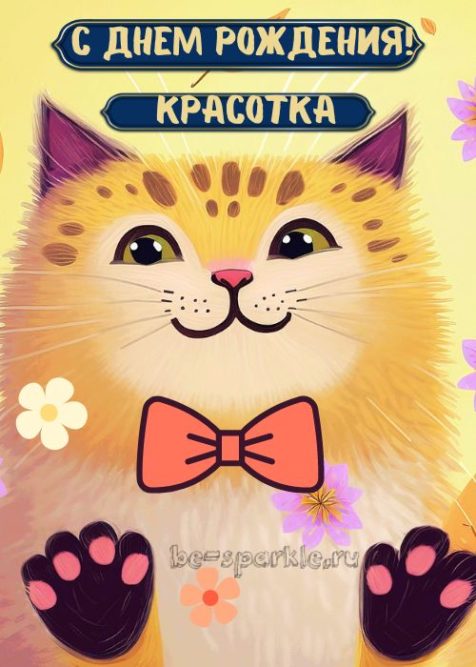 картинка с котиком с днем рождения красотка