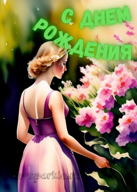 с днем рождения картинка с девушкой стоящей рядом с цветами