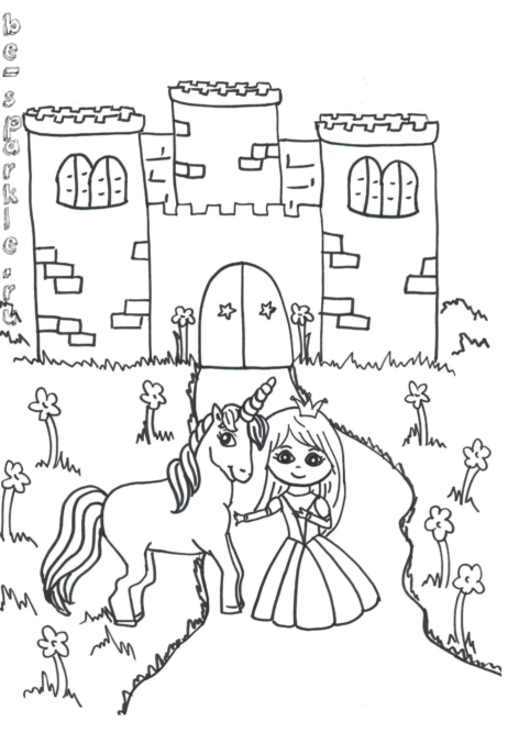 принцесса и единорог возле замка
