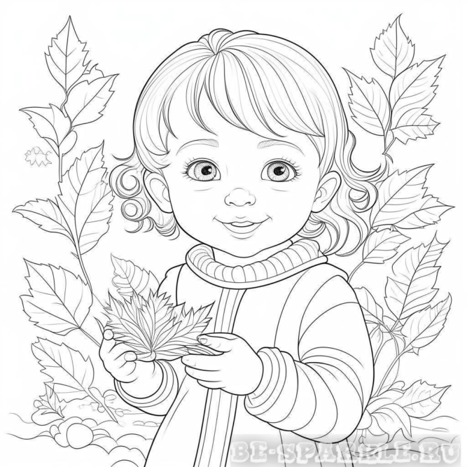 Девочка с листиком раскраска осенняя
