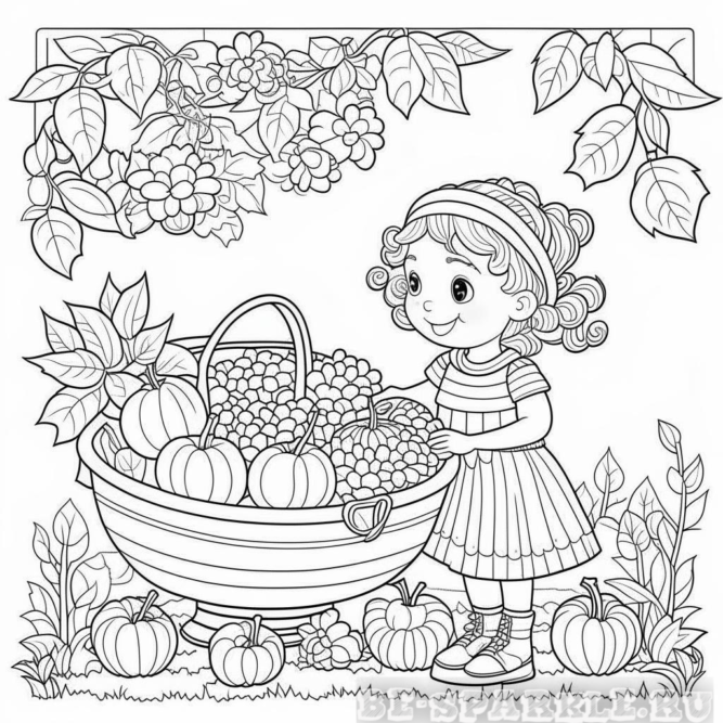 Раскраска девочка с корзиной овощей
