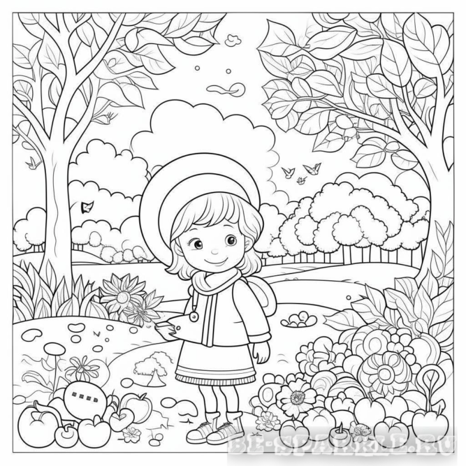 Раскраска девочка на природе осенью