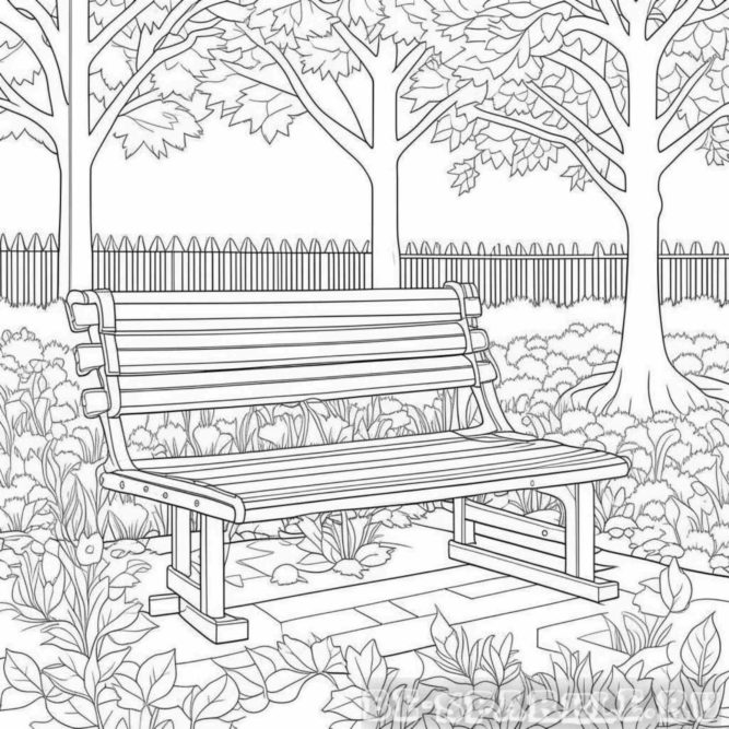Скамейка в осеннем парке раскраска
