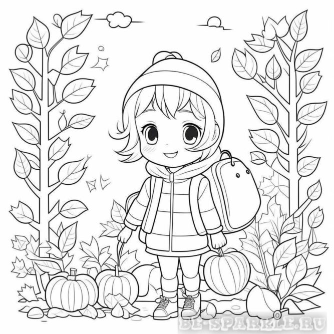Осенняя раскраска девочка с тыквой