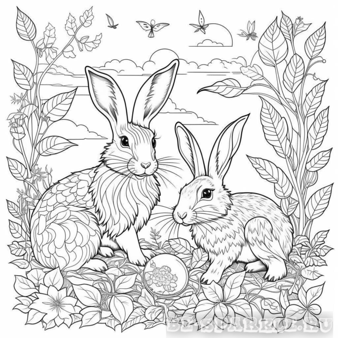 Раскраска для детей два зайца