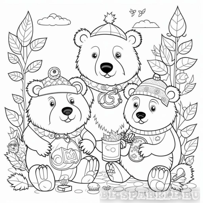 Раскраска осень три медведя