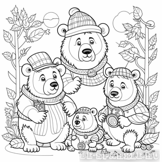 Раскраска семья медведей