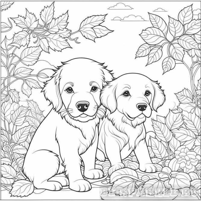 Раскраска две собаки осенью