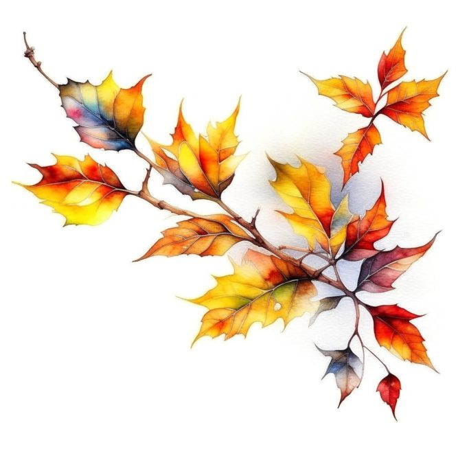 Осенние листики на ветке рисунок картинка