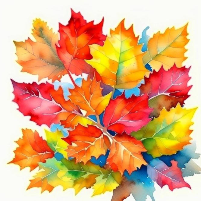 Акварельная картинка яркие осенние листья