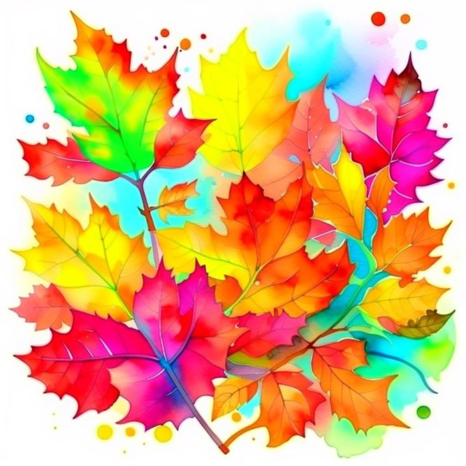 Яркая акварельная картинка осенних листьев