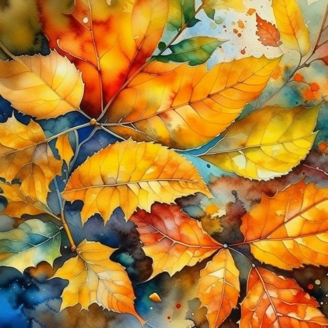 Листья осенние акварельными красками