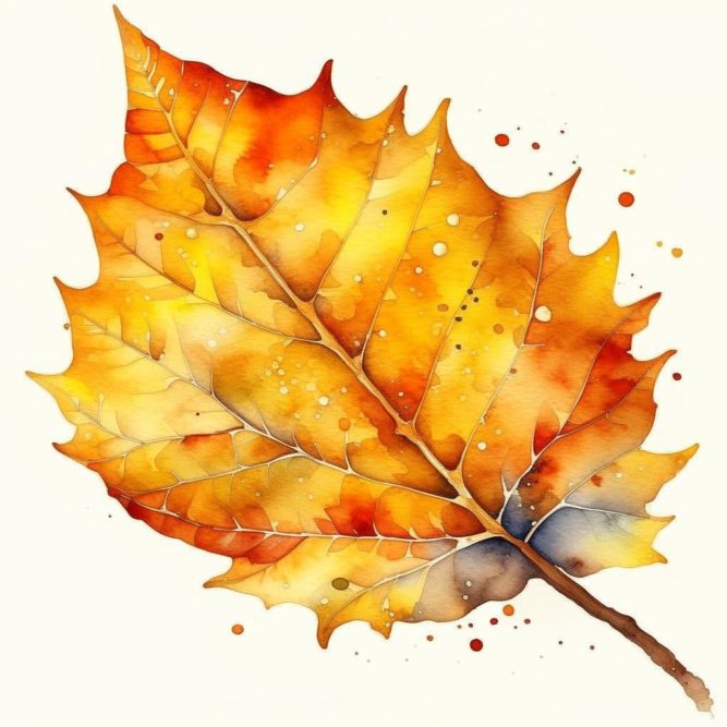 Осенний листик акварельный рисунок
