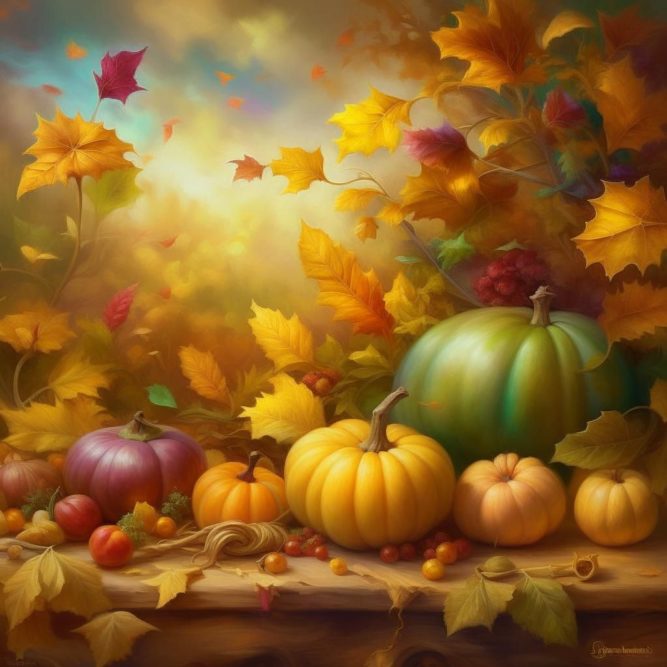 Осенняя композиция с тыквами в тёмных тонах