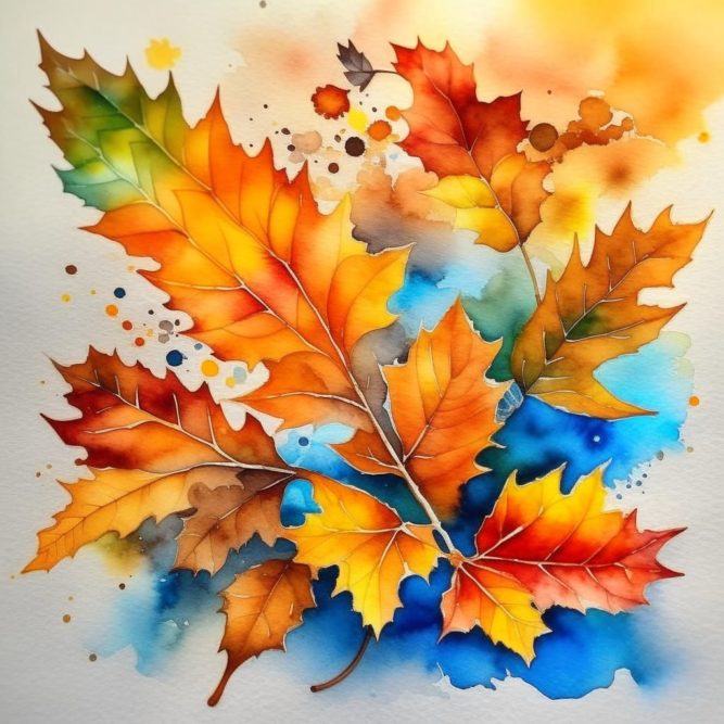 Красивый рисунок акварелью листья осень