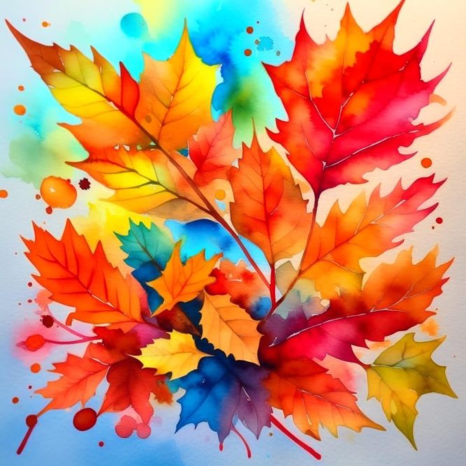 Осенние листья акварельная картинка