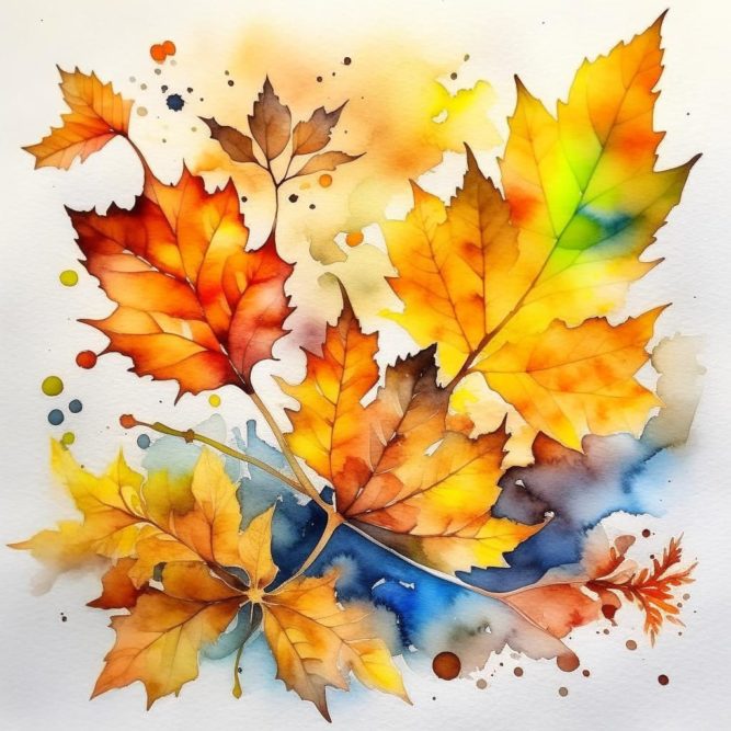 Акварельный рисунок осенние листы