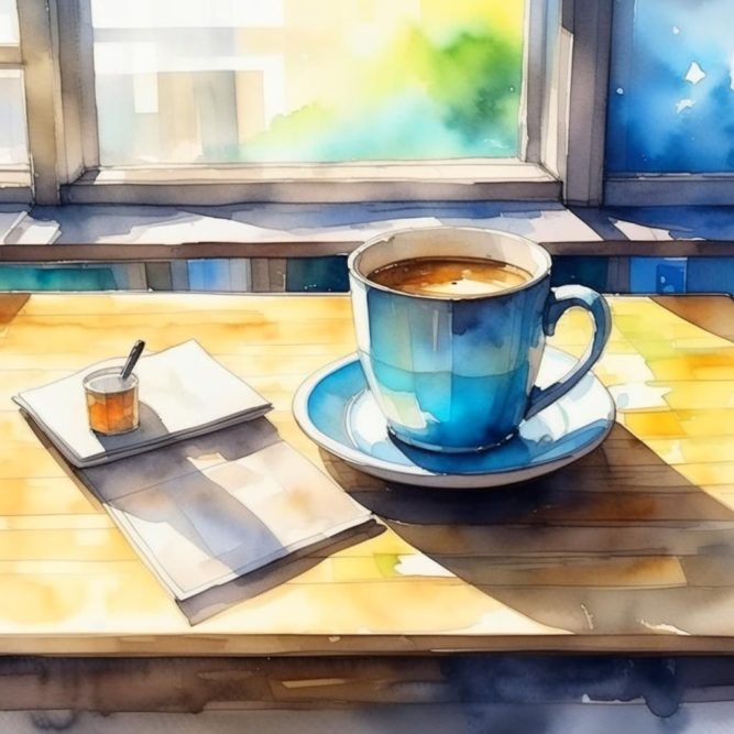 чашка кофе на столе возле окна