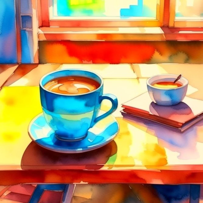 чашка кофе на блюдце на столе