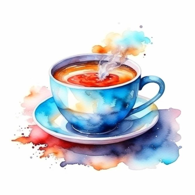 чашка кофе с паром акварельный рисунок