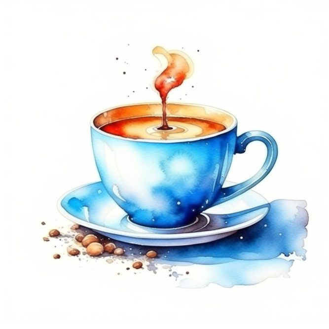 голубая чашка с кофе рисунок
