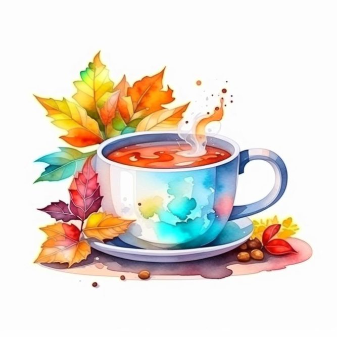 чашка кофе и осенние листья