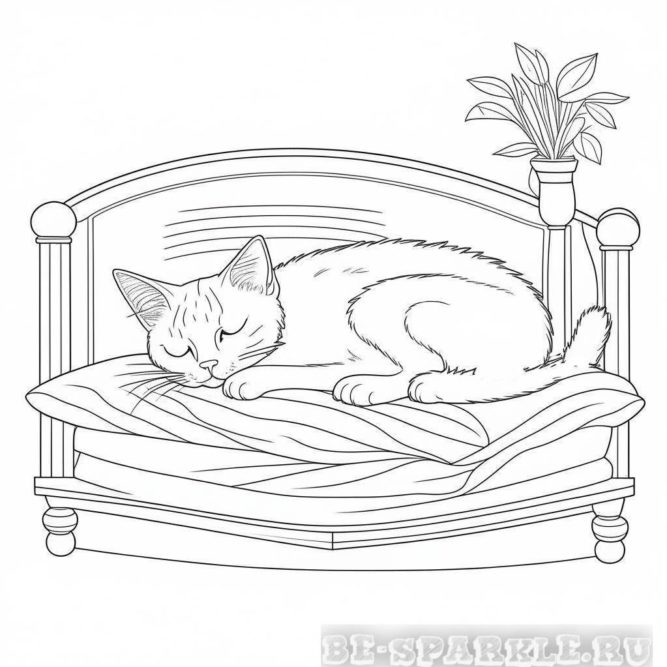 раскраска котик спит
