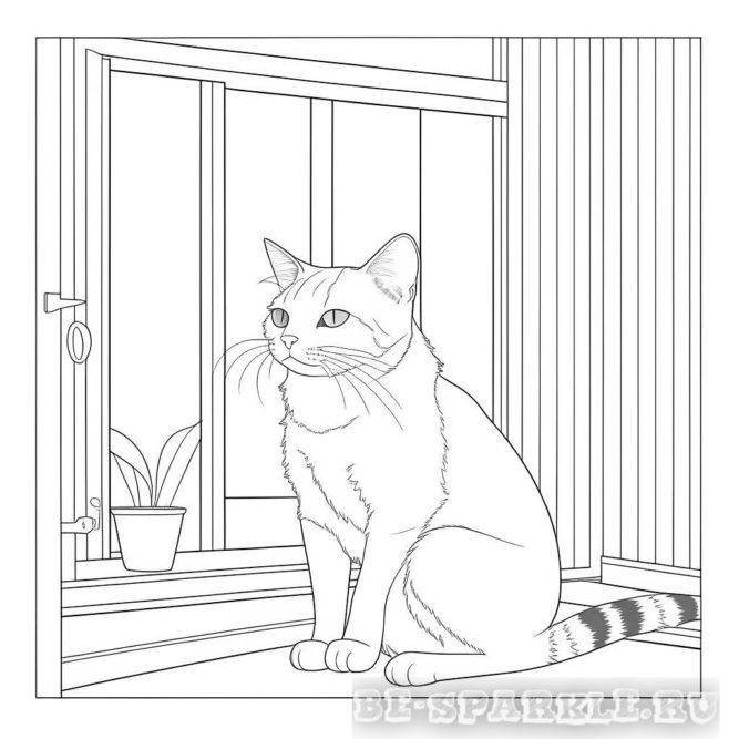 раскраска кошка возле окна