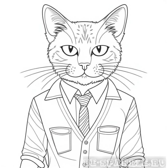 кот в галстуке как мужчина раскраска
