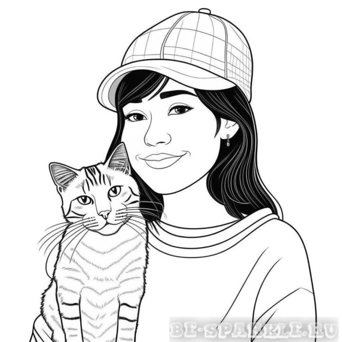 раскраска кошка у женщины в руках