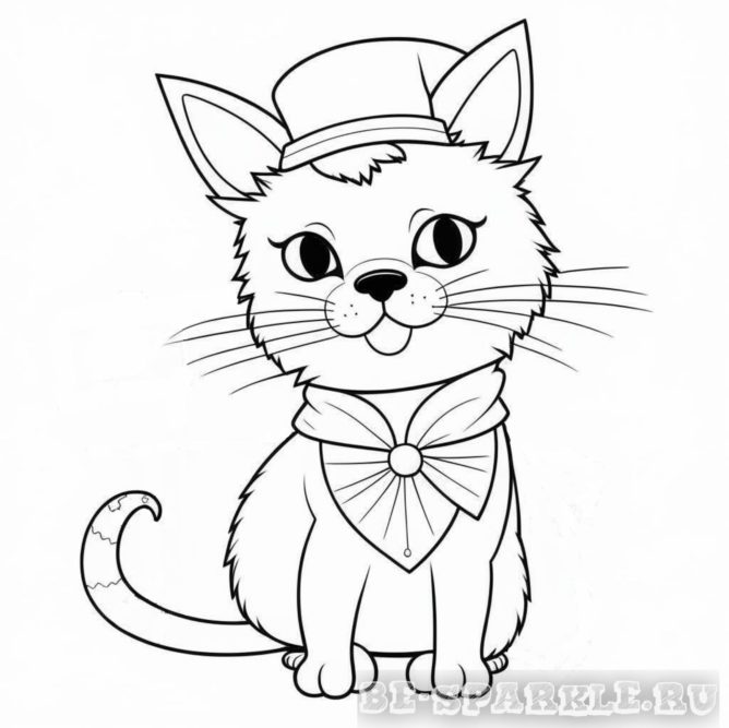 раскраска котик в шляпе