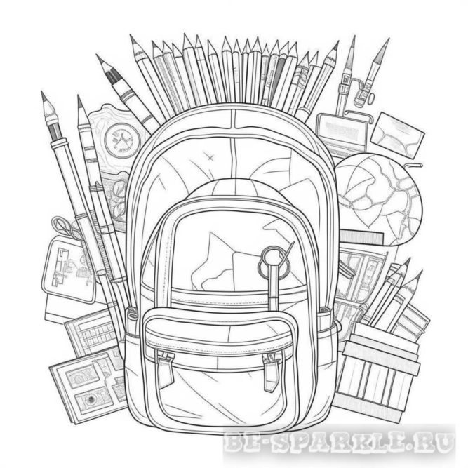 раскраска школьный рюкзак и карандаши