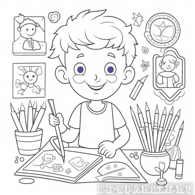 раскраска мальчик рисует карандашом