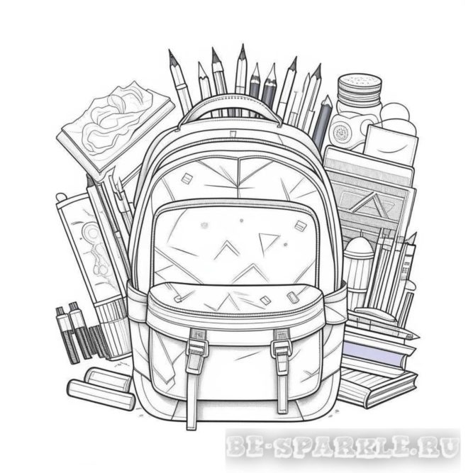 раскраска школьный портфель и книги