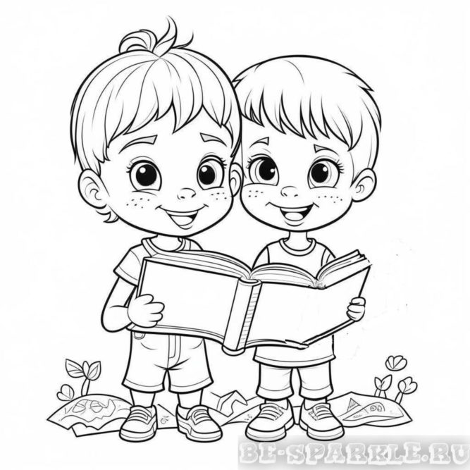 раскраска мальчики с книгой раскраска для детей 5 лет