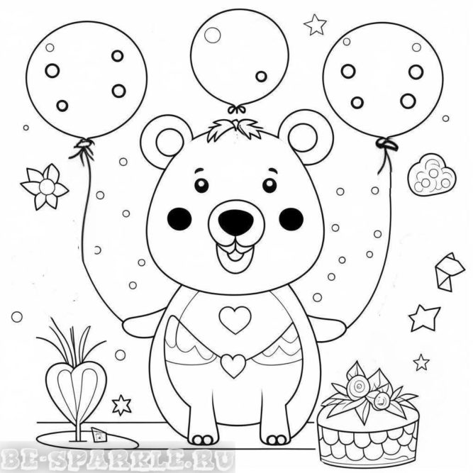 раскраска медвежонок с шариками