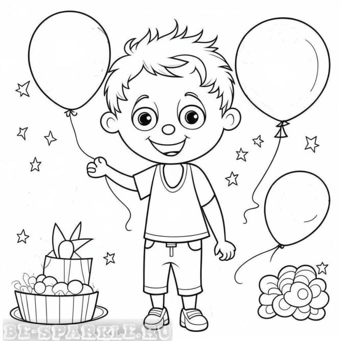 день рождения раскраска мальчик держит шарик