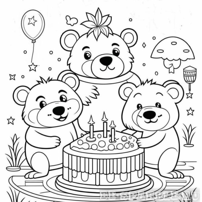 день рождения раскраска семья медведей
