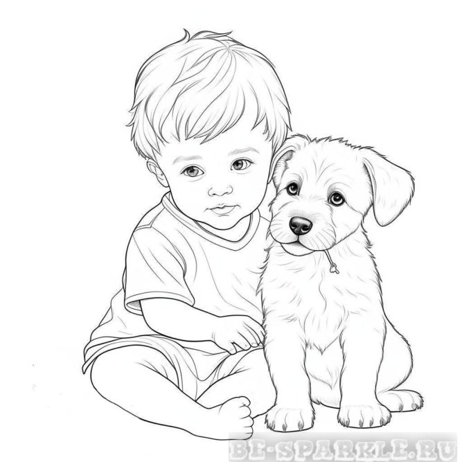картинка для раскрашивания ребенок с собачкой