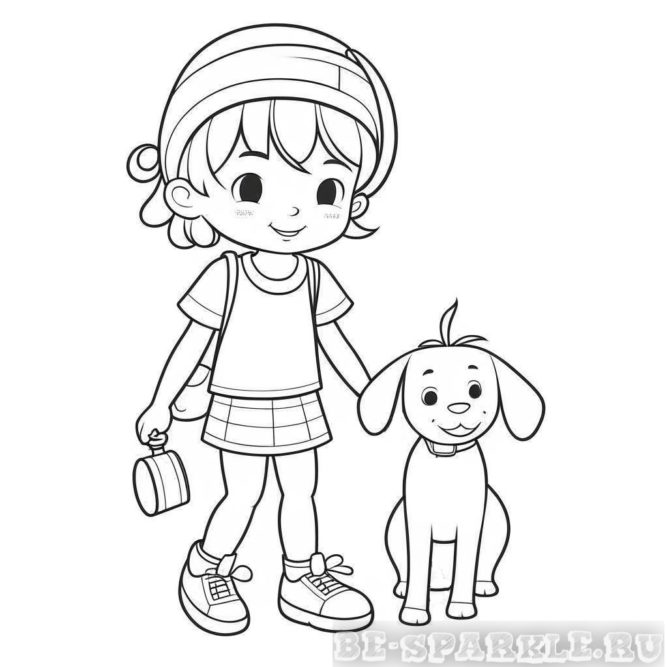 раскраска девочка и собака