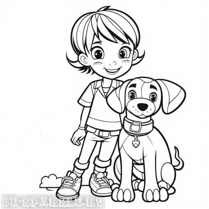 девочка и собака раскраска для девочек