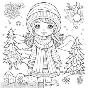 девочка в пальто шапке шарфе на улице раскраска