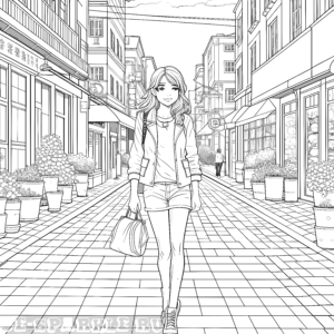 раскраска девушка гуляет по городу