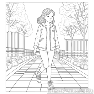 девочка в куртке во дворе раскраска