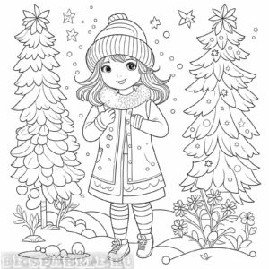 девочка на природе возле елочки новогодней раскраска