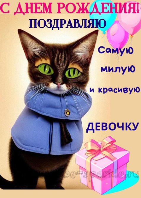 открытка с днем рождения девочке с котиком