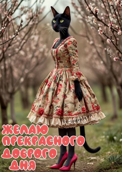 желаю прекрасного доброго дня весенняя картинка кошка в платье